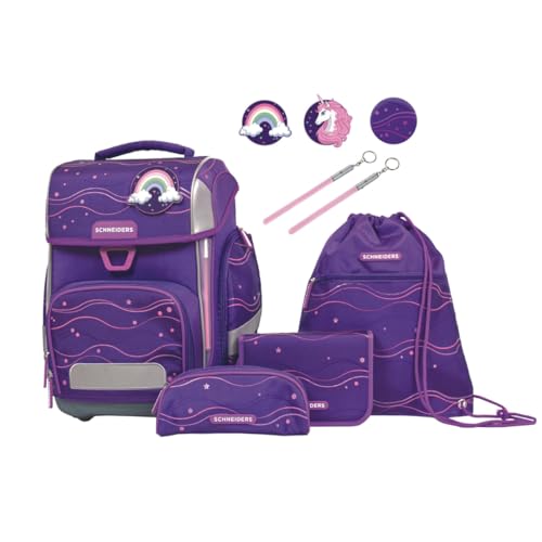 Schneiders Ergolite Purple Dream Mädchen Schultasche - 9-teiliges Set, Orthopädisch geprüft, mit LED-Leuchtstäben, nachhaltig & ergonomisch von Schneiders