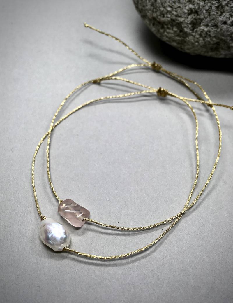 Armband Mit Perlen Und Rosenquarz von SchneidersGold