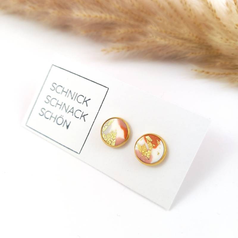 Ohrstecker Gold. Ohrringe Rosa Kupfer in Goldener Fassung. Kleine Kupfer. Gold Schnick Schnack Schön von SchnickSchnackSchoen