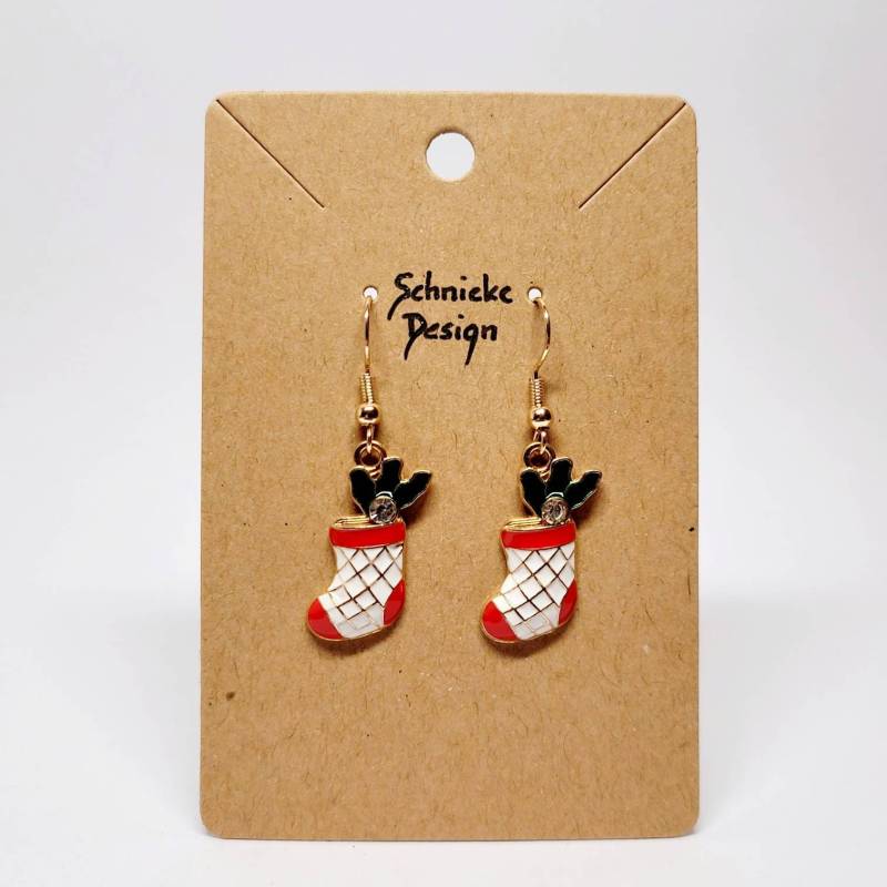Ohrhänger Mit Rot Weißen Weihnachtssocken Und Glitzersteinchen von SchniekeDesign