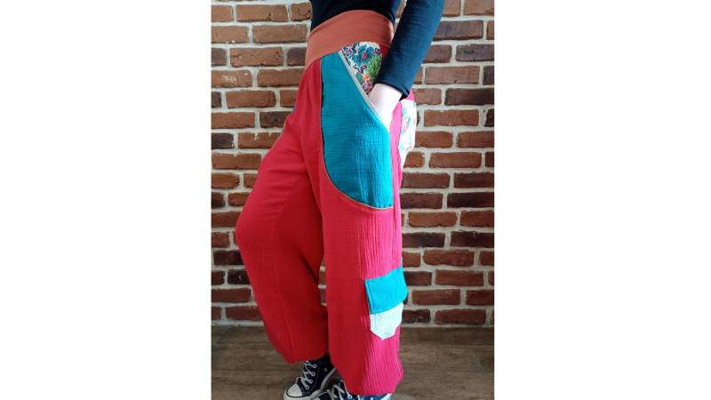 Schniesel Bunte Musselin Cargo Pumphose Für Damen " Schniesel.rot Petrol Extra Weite Hose Gr. 34-46 von Schniesel