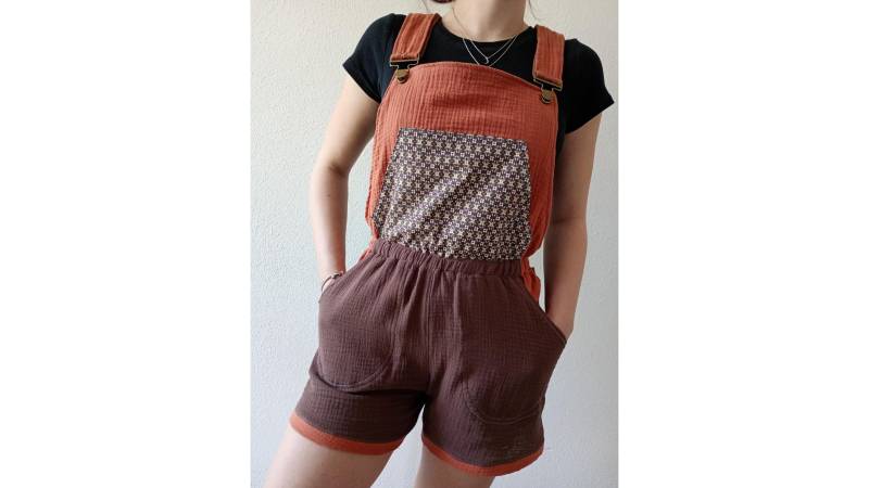 Schniesel Musselin Latzhose Shorts Für Damen "Schniesel.orange Braun Retro Shorts" Musselinhose in Rost Gr - 34-46 von Schniesel