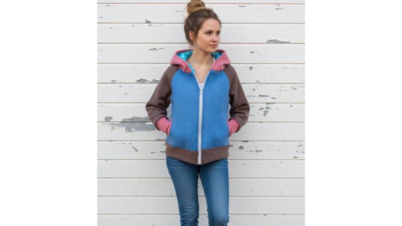 Walkjacke Für Damen "Schniesel.blau Braun Grapefruit Walkajcke" Mit Zipfelkapuze Gr. 34-46 Wollwalk Jacke in Bunt von Schniesel