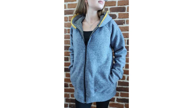 Walkjacke Für Damen "Schniesel.graue Easy Walkjacke" Mit Zipfelkapuze Gr. 34-46 Wollwalk Jacke Grau von Schniesel