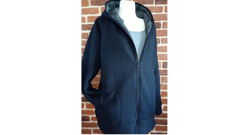 Walkjacke Für Damen " Schniesel.schwarz Dunkelgrau Mit Zipfelkapuze Oder Rund Gr. 34-46 Wollwalk Jacke Schwarz von Schniesel