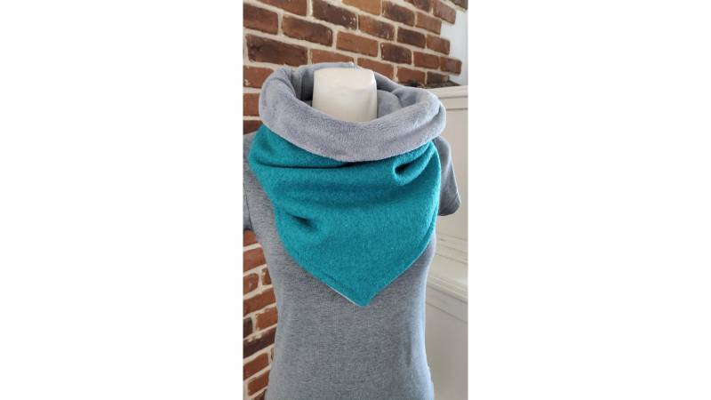 Wollwalk Loop Walkloop Walk Schal Zipfel Wollloop " Schniesel.petrol Grau Fleece Zipfelloop von Schniesel