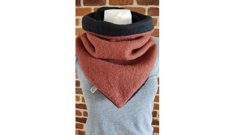 Wollwalk Loop Walkloop Walk Schal Zipfel Wollloop " Schniesel.rostbran Schwarz Fleece Zipfelloop von Schniesel