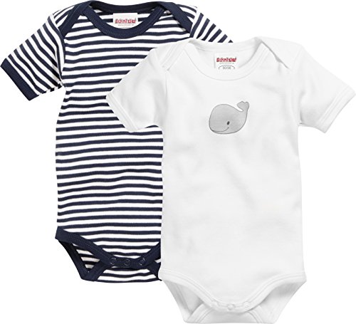 Playshoes Baby-Body Unisex Kinder,marine/weiß 1/4-Arm 2er Pack Wal,50-56 von Playshoes