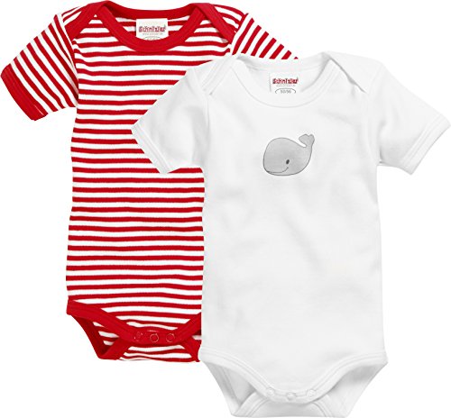 Playshoes Unisex Kleinkind Multipack Baby-Body, rot/weiß 1/4-Arm 2er Pack Wal, 50/56 von Playshoes
