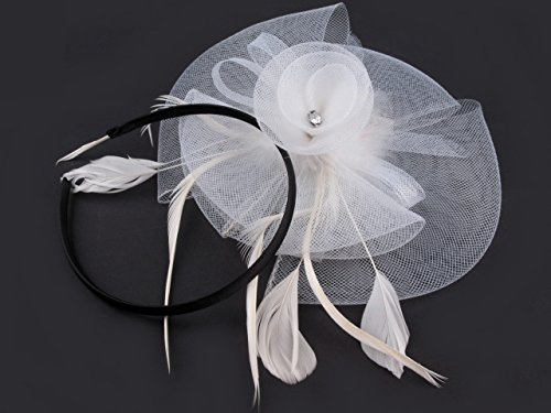 Fascinator Hütchen Haarreif Haarschmuck Federn Hut viele Farben (Weiß) von Schnoschi