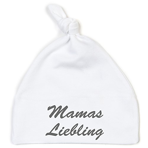 Schnoschi Babymütze in Weiss mit Mamas Liebling hochwertig Bestickt/gestickt von Schnoschi
