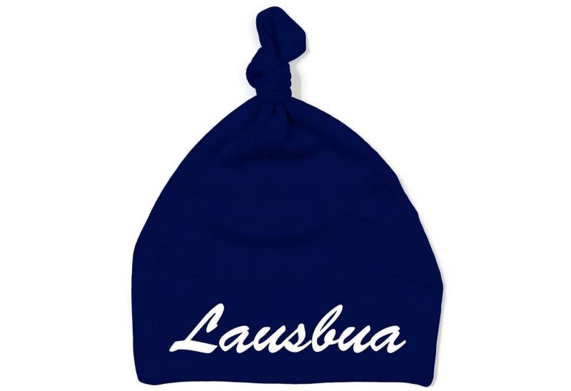 Schnoschi Erstlingsmütze Babymütze mit Knoten und mit Lausbua hochwertig bestickt / gestickt Stickerei mit Lausbua von Schnoschi