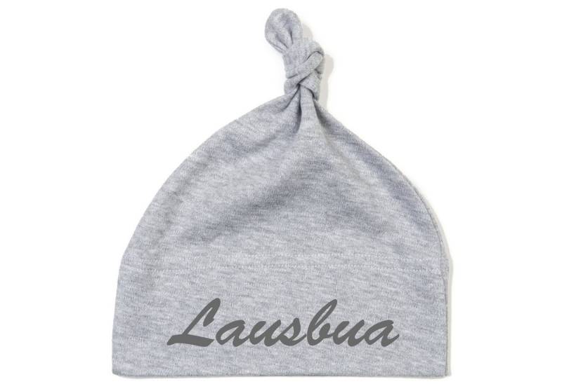 Schnoschi Erstlingsmütze Babymütze mit Knoten und mit Lausbua hochwertig bestickt / gestickt Stickerei mit Lausbua von Schnoschi