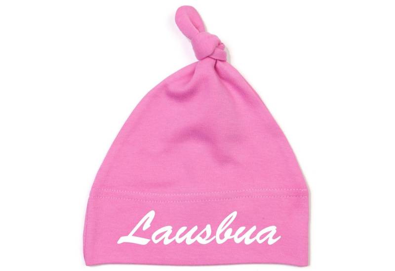 Schnoschi Erstlingsmütze Babymütze mit Knoten und mit Lausbua hochwertig bestickt / gestickt Stickerei mit Lausbua von Schnoschi