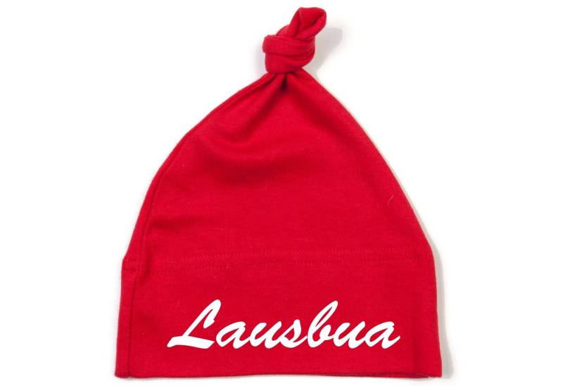 Schnoschi Erstlingsmütze Babymütze mit Knoten und mit Lausbua hochwertig bestickt / gestickt Stickerei mit Lausbua von Schnoschi