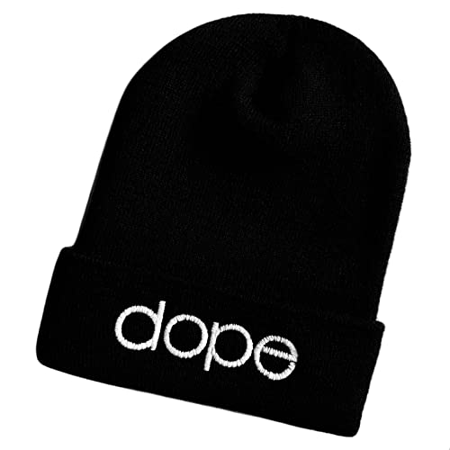 Schnoschi Schwarze Mütze/Strickmütze mit Dope Spruch Bestickt für Damen, Herren, Jugendliche und Kinder, Beanie Wollmütze Hip Hop Wintermütze Rollmütze Streetwear Unisex OneSize von Schnoschi