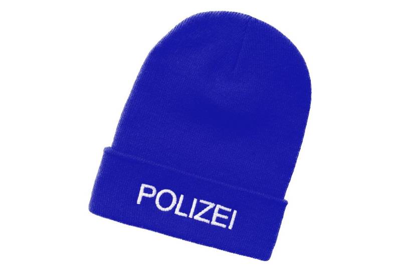 Schnoschi Strickmütze Strickmütze mit breiten Umschlag (Beanie Mütze) mit Polizei bestickt mit Umschlag von Schnoschi