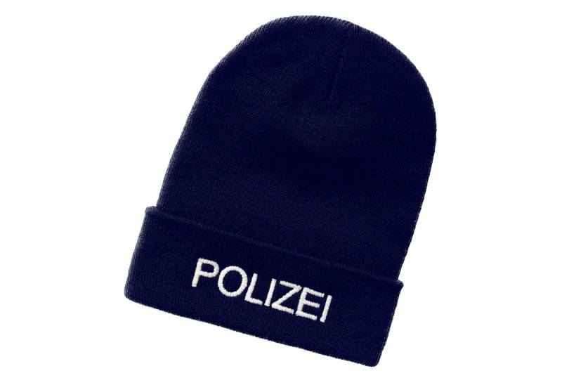 Schnoschi Strickmütze Strickmütze mit breiten Umschlag (Beanie Mütze) mit Polizei bestickt mit Umschlag von Schnoschi