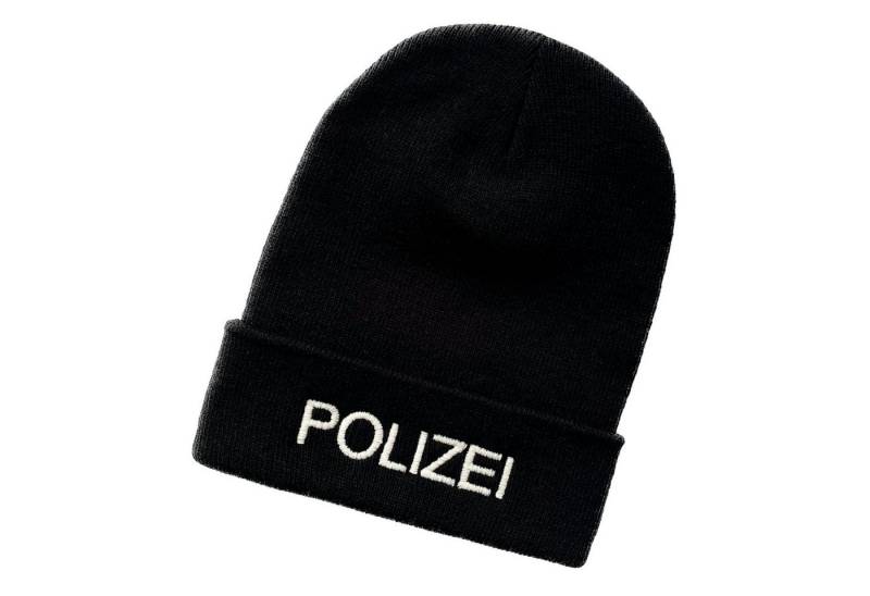 Schnoschi Strickmütze Strickmütze mit breiten Umschlag (Beanie Mütze) mit Polizei bestickt mit Umschlag von Schnoschi