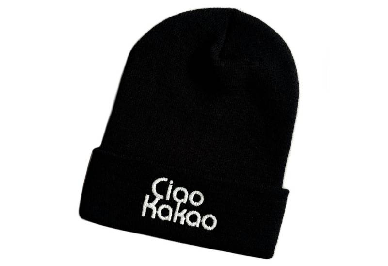 Schnoschi Strickmütze Wintermütze Ciao Kakao Beanie Mütze bestickt Spruch Streetwear Unisex mit breitem Umschlag von Schnoschi