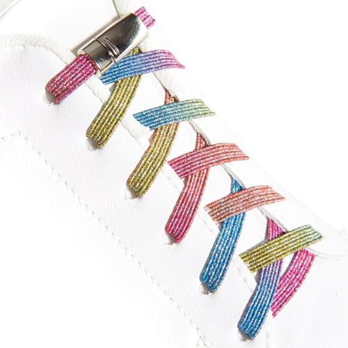 Schnüris® Elastische Schnürsenkel ohne Binden I Schnürsenkel mit Schnellverschluss I Magnetische Gummi Schuhbänder I Smartclip Schuhbänder für Kinder & Erwachsene (Gelb/Blau Glitzer, breit) von Schnüris