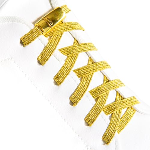 Schnüris® Elastsche Schnürsenkel ohne Binden I Schnürsenkel mit Schnellverschluss I Magnetsche Gummi Schuhbänder I Smartclip Schuhbänder für Kinder & Erwachsene (Gold Glitzer, breit) von Schnüris