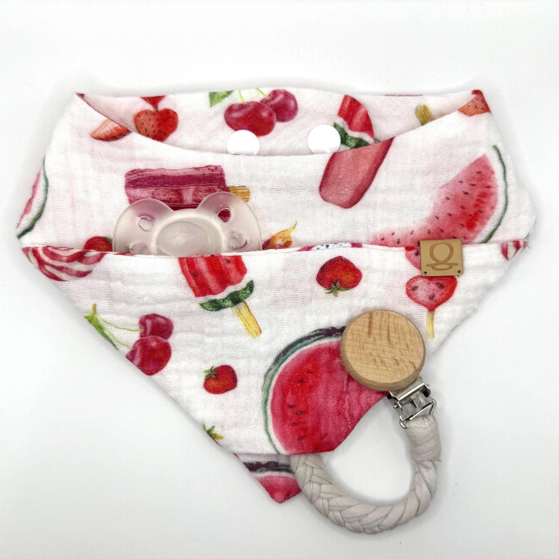 Baby Musselin Halstuch Mit Schnullertasche/Wendbar Handgemacht Lätzchen 100% Baumwolle - Watermelon von SchnullerkindCOM