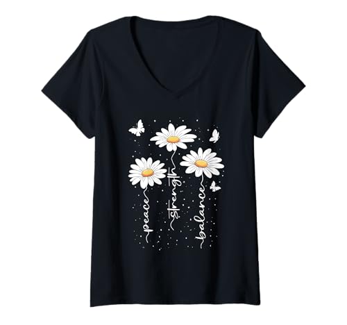 Damen Gänseblümchen Inspiration Floral Flower Motivation Blumen T-Shirt mit V-Ausschnitt Damen Gänseblümchen Inspiration Floral Flower Motivation Blumen T-Shirt mit V-Ausschnitt von Schöne Blumen Sommer Motivation Wildblumen Mindset