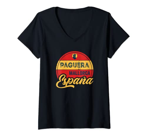 Damen Paguera Mallorca Balearen Spanien Espana T-Shirt mit V-Ausschnitt von Schöne Designs für Spanien Urlauber Liebhaber