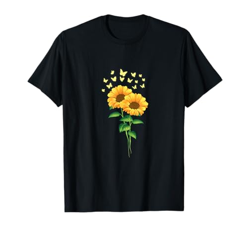 Sonnenblumen mit Schmetterlingen Sommer Sonne Damen T-Shirt von Schöne Witzige Sonnen Blumen Sonnenblumen Kunst
