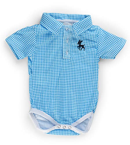 Baby Trachten Body Kariert mit Kragen und Stick – Volksfest und Hochzeit Kurzarm Body für Jungen und Mädchen – Trachtenbody Joshua (Blau/Weiss, 110/116) von Schöneberger Trachten Couture