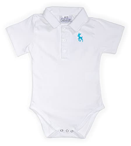 Baby Trachten Body aus Baumwolle mit Kragen und Stick – Kinder Kurzarm Body für Jungen und Mädchen – Trachtenbody Jonas (74/80, Weiss) von Schöneberger Trachten Couture