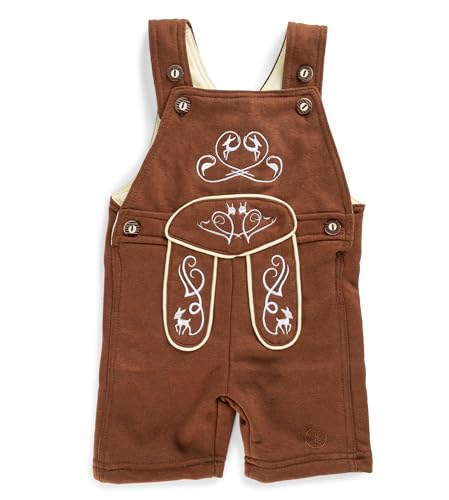 Baby Trachten Latzhose – Kinder Lederhose aus Terry-Fleece mit Stickereien – Oktoberfest Strampler - Overall Trachtenhose Joni (110-116) von Schöneberger Trachten Couture