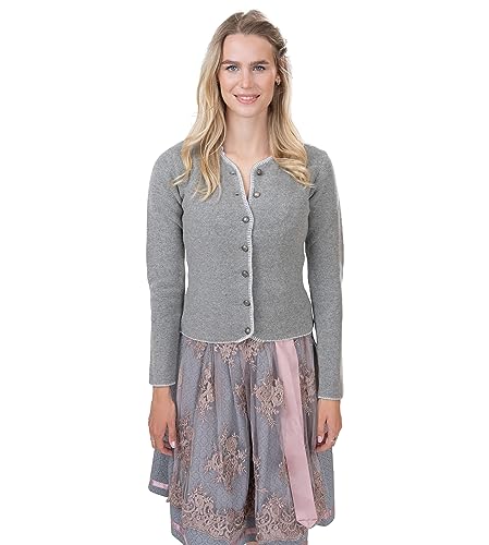 Damen Trachten Strickjacke Anna – Elegante & taillierte Trachtenjacke/Dirndl-Jacke grau aus Wolle im Landhausstil (38) von Schöneberger Trachten Couture