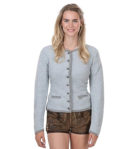 Damen Trachten Strickjacke blau/grau – Elegante & taillierte Dirndl-Jacke/Trachtenjacke aus Wolle Jana (42) von Schöneberger Trachten Couture