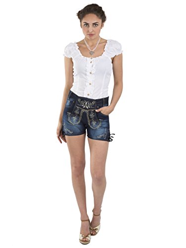 Damen Trachtenjeans Schöneberger - Jeans Hotpants - Denim Lederhose (32, Blau - Trachtenjeans) von Schöneberger Trachten Couture