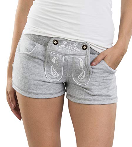 Damen WiesnFit Jogging Lederhose MADL - Jogginghose Trachten Hotpants (XXS, Grau) von Schöneberger Trachten Couture