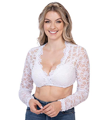 Dirndlbluse aus Spitze weiß - Elegante Langarm Strech Exklusive Trachtenbluse Dirndl Bluse Vroni (42, Weiss) von Schöneberger Trachten Couture