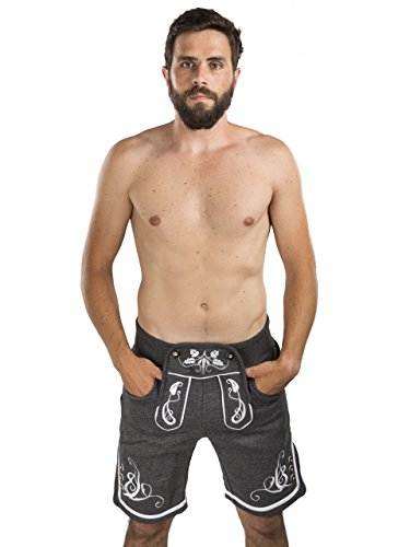 Herren Trachten Jogging Lederhose kurz - Jogginghose Sporthose Bestickt - Trachtenhose - Fitness Trachtenlederhose Adam (M, Dunkelgrau) von Schöneberger Trachten Couture