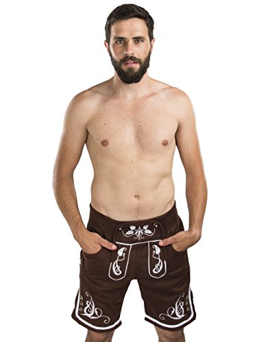 Herren Trachten Jogging Lederhose kurz - Jogginghose Sporthose Bestickt - Trachtenhose - Fitness Trachtenlederhose Adam (S, Braun) von Schöneberger Trachten Couture