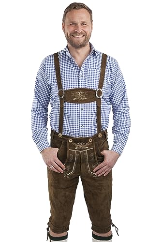 Herren Hopfen und Malz Trachtenlederhose Lederhosen - Kniebundhose mit Hosenträgern braun - Original Trachten Lederhose Kniebund (54, mittelbraun) von Schöneberger Trachten Couture