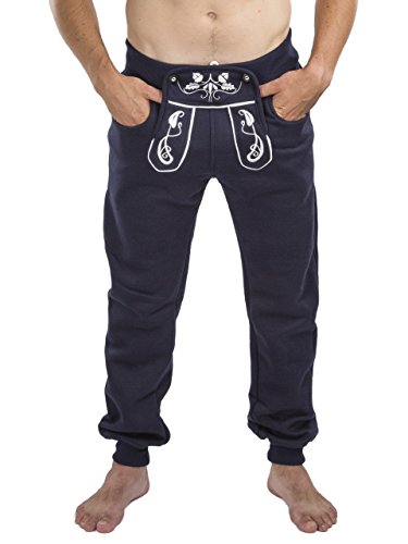 Herren Trachten Jogging Lederhose lang - Jogginghose Bestickt - Trachtenhose - Schöneberger Trachtenlederhose Trachtenläufer Sport (XS, Blau) von Schöneberger Trachten Couture