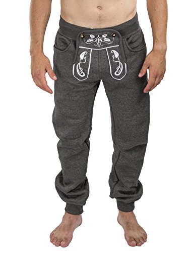 Herren Trachten Jogging Lederhose lang - Jogginghose Bestickt - Trachtenhose - Schöneberger Trachtenlederhose Trachtenläufer Sport (XS, Dunkelgrau) von Schöneberger Trachten Couture