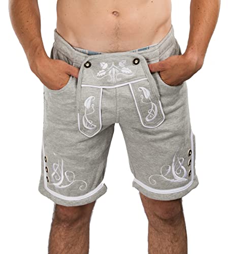 Herren Trachten Jogging Lederhose kurz - Jogginghose Bestickt - Trachtenhose - Fitness Trachtenlederhose Adam hellgrau (L) von Schöneberger Trachten Couture