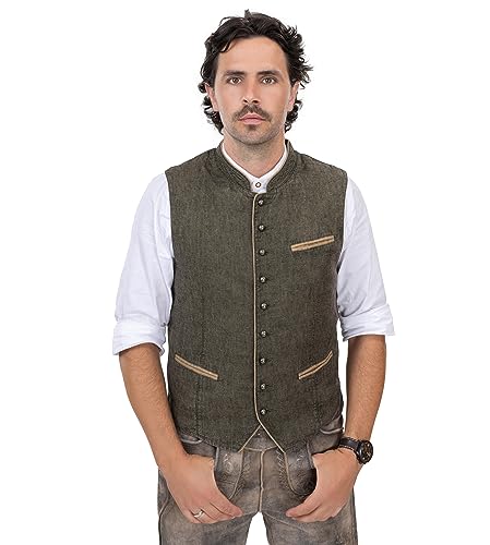 Herren Trachtenweste | Lodenweste Bayern Vintage Olive/Grau | Trachten-Weste für Oktoberfest, Weste Hubertus (54, Olive) von Schöneberger Trachten Couture