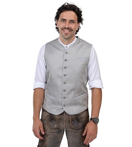 Herren Trachtenweste aus Jaquard in grau | Lederhosen Herrenweste mit Stehkragen | edle Trachten-Weste-Gilet Jona (50) von Schöneberger Trachten Couture