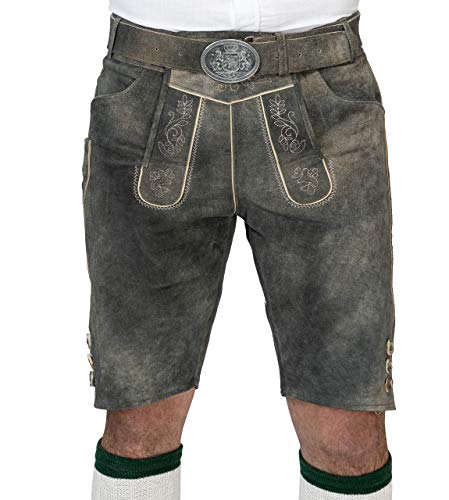 Herren Vintage Lederhose Schwabing kurz - Trachtenlederhose Antik inkl. Trachtengürtel Modell Schwabing (46) von Schöneberger Trachten Couture