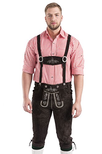 Herren Wildalpen Trachtenlederhose Kniebundlederhose Oktoberfest Hose Trachtenhose mit Trägern - Trachten Lederhose in Hellbraun, braun oder Dunkelbraun Gr. 46-64 (54, Dunkelbraun) von Schöneberger Trachten Couture