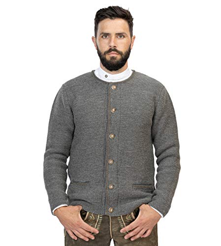 Hochwertige Herren Trachten Strickjacke aus Wolle - Elegante Trachtenjacke, Cardigan & Lederhosen Jacke grau Niklas (hellgrau, M) von Schöneberger Trachten Couture