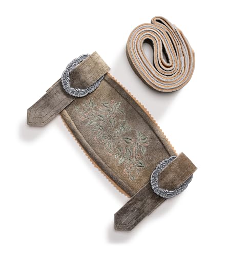 Klassik Echtleder H-Träger Lederhosen Hosenträger - Trachten-Hosenträger in Verschiedenen Farben (Grün/Braun Antik, 46/48) von Schöneberger Trachten Couture